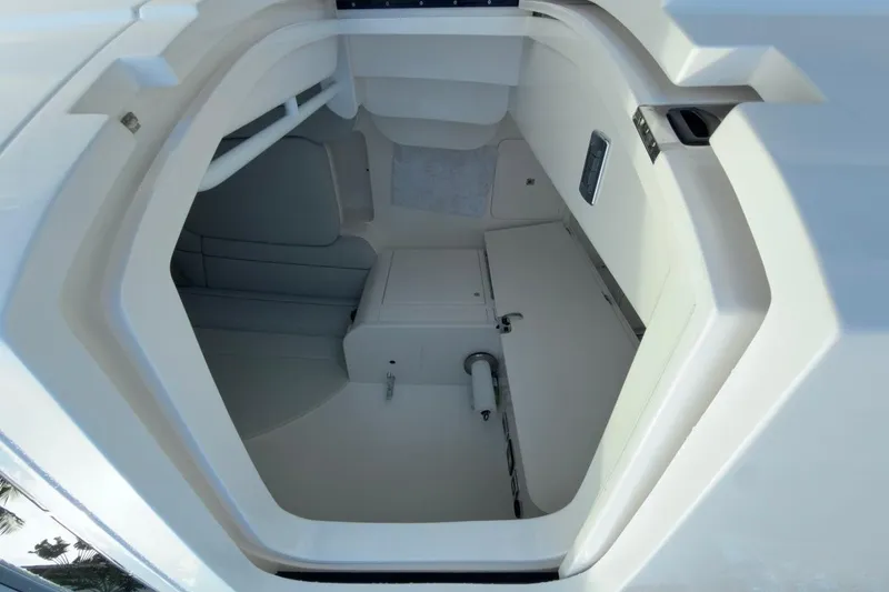 Slide: The Image of 2022 Intrepid 407 Panacea cabin interior with sleek, modern design and comfortable seating. - 30