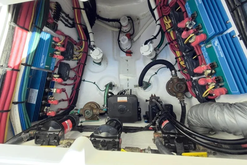 Slide: The Image of Electrical system of a 2022 Intrepid 407 Panacea boat, showcasing wiring and components. - 72