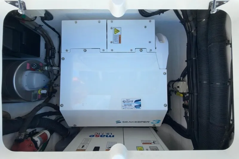 Slide: The Image of Engine compartment of 2022 Intrepid 407 Panacea featuring Seakeeper 3 stabilizer system. - 74