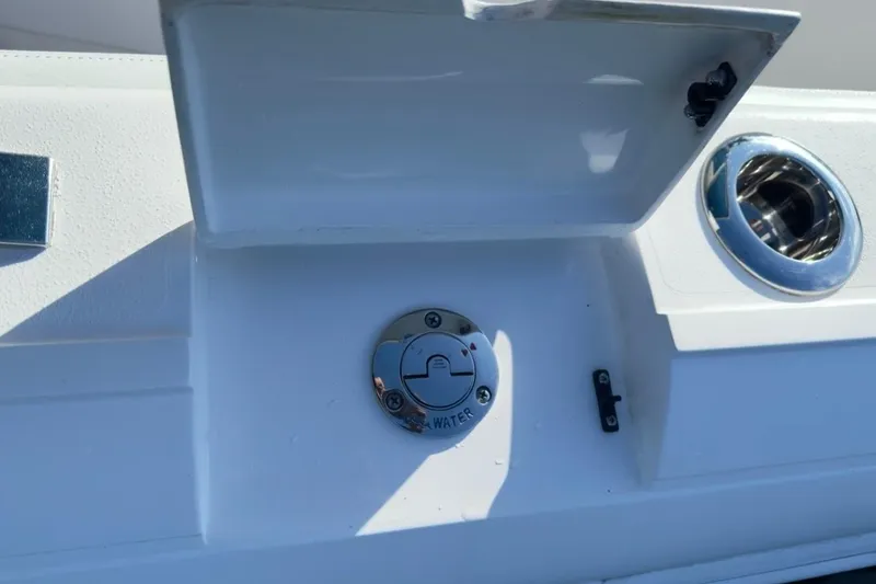 Slide: The Image of 2022 Intrepid 407 Panacea boat water fill port with open cover. - 89