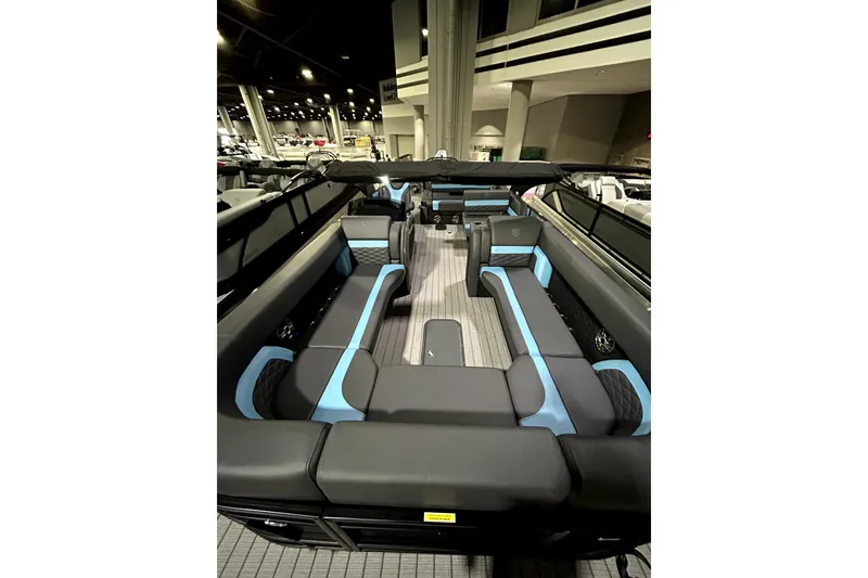 Slide: The Image of Luxurious interior of 2026 Godfrey Monaco 255 SFL pontoon boat with sleek seating design. - 6