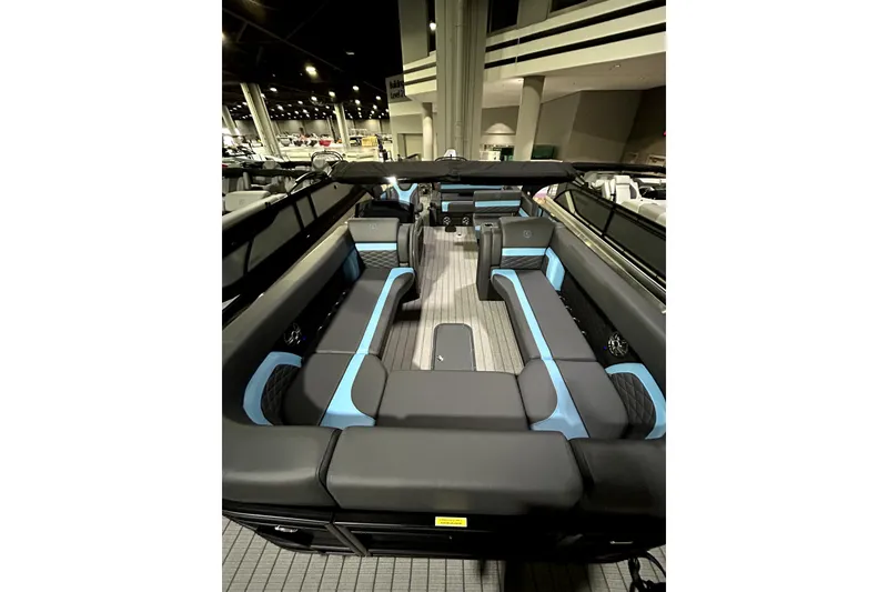 Slide: The Image of Luxurious interior of 2026 Godfrey Monaco 255 SFL pontoon boat with sleek seating. - 9