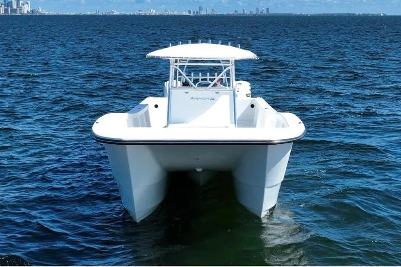 The Image of 2025 AmeraCat 39 catamaran on open water with city skyline in background. - 1