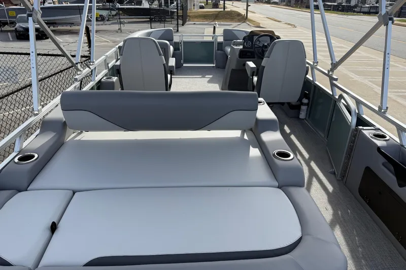 Slide: The Image of 2026 Avalon Venture 85 Versatile rear Bench boat interior with spacious seating and modern design. - 33