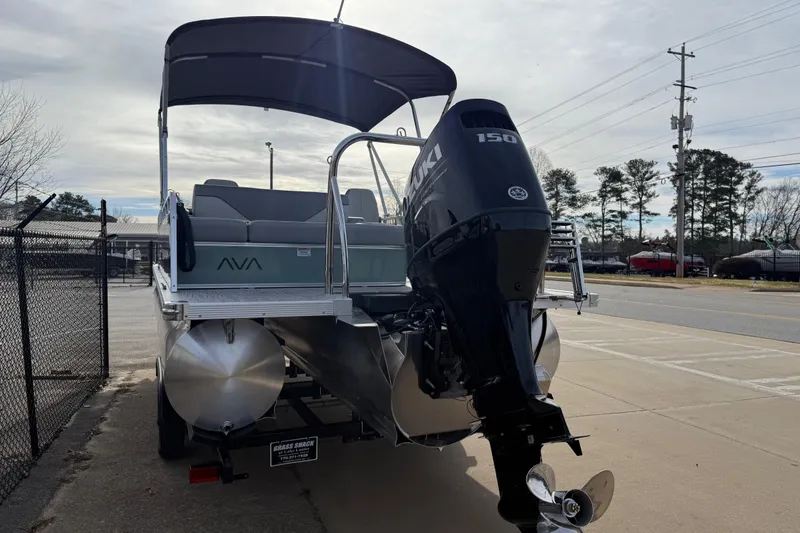 Slide: The Image of 2026 Avalon Venture 85 Versatile rear Bench pontoon boat with Suzuki 150 engine. - 6