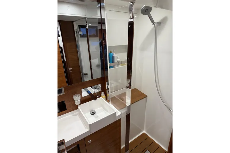 Slide: The Image of Modern bathroom interior of 2020 Amel 50 yacht with sleek fixtures and shower. - 29