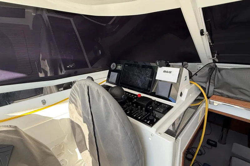 Slide: The Image of Modern helm station of 2020 Amel 50 yacht with advanced navigation equipment. - 39