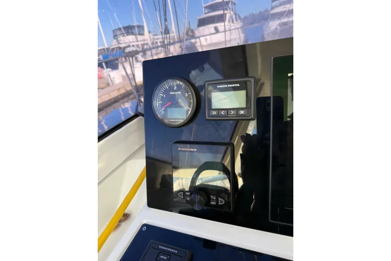 Slide: The Image of Control panel of a 2020 Amel 50 yacht with Volvo Penta display. - 41
