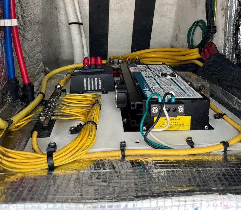 Slide: The Image of Electrical system of a 2005 Albin 31 Tournament Express with organized wiring and components. - 20