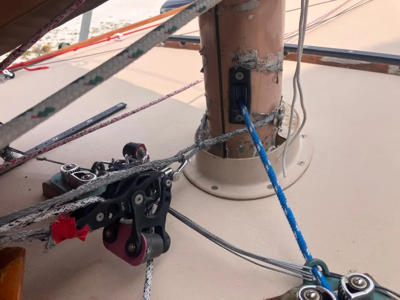 Slide: The Image of Close-up of rigging on a 1995 Edey & Duff Stuart Knockabout. - 19