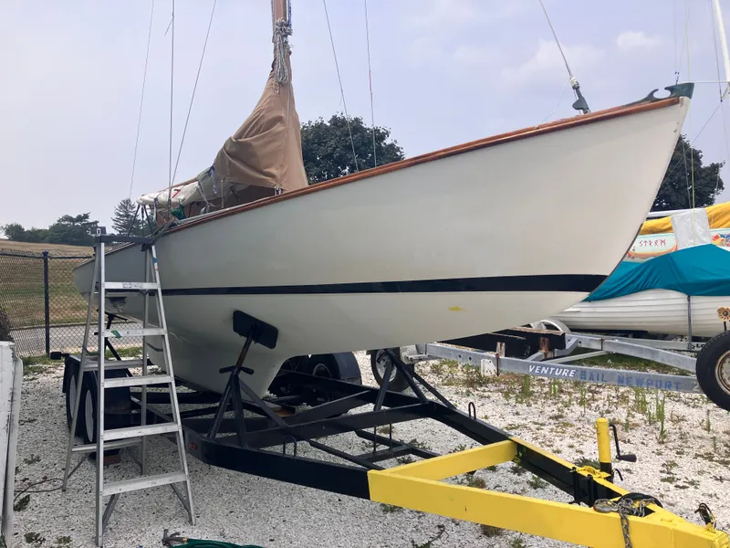 Slide: The Image of 1995 Edey & Duff Stuart Knockabout sailboat on trailer. - 7