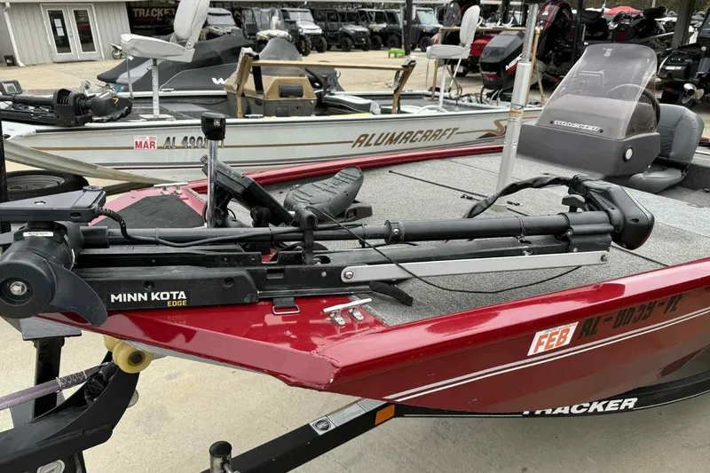 Slide: The Image of Red 2020 Bass Tracker PT 160 boat with Minn Kota Edge trolling motor. - 3