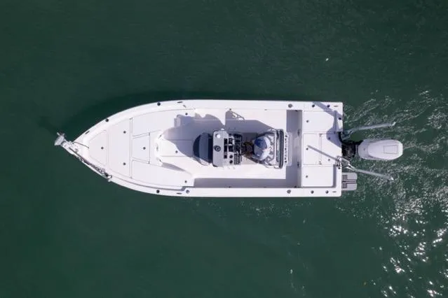 Slide: The Image of Overhead view of 2024 Islamorada Boatworks 24 model on water. - 53