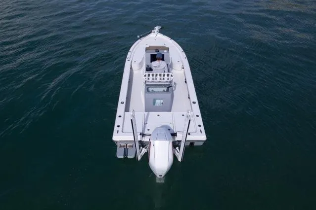 Slide: The Image of 2024 Islamorada Boatworks 24 on calm water, aerial view. - 60