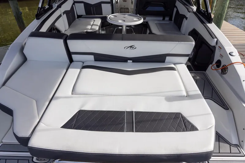 Slide: The Image of 2022 Monterey 275SS Super Sport boat interior with luxurious seating and modern design. - 34