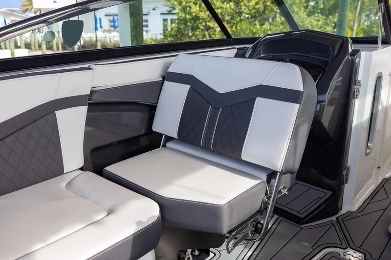 Slide: The Image of 2022 Monterey 275SS Super Sport boat interior with stylish seating and modern design. - 37