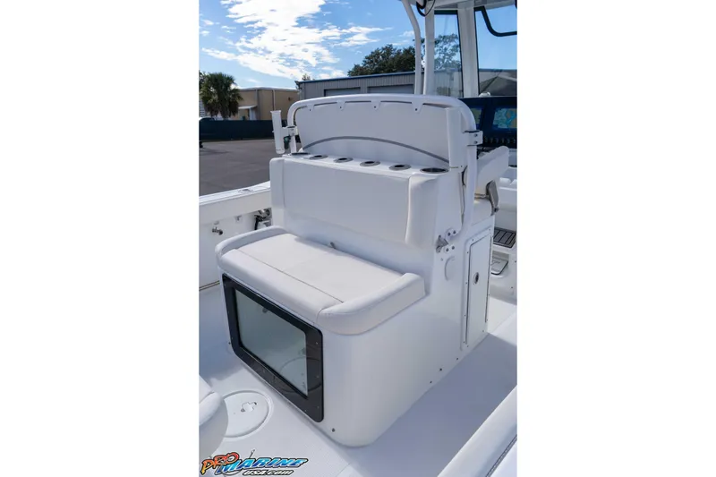 Slide: The Image of 2024 Sea Hunt Gamefish 27 boat interior with seating and storage compartments. - 43