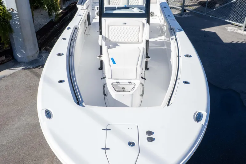 Slide: The Image of 2026 Sea Hunt Gamefish 27 Coffin Box boat, sleek design, spacious deck, white finish. - 38