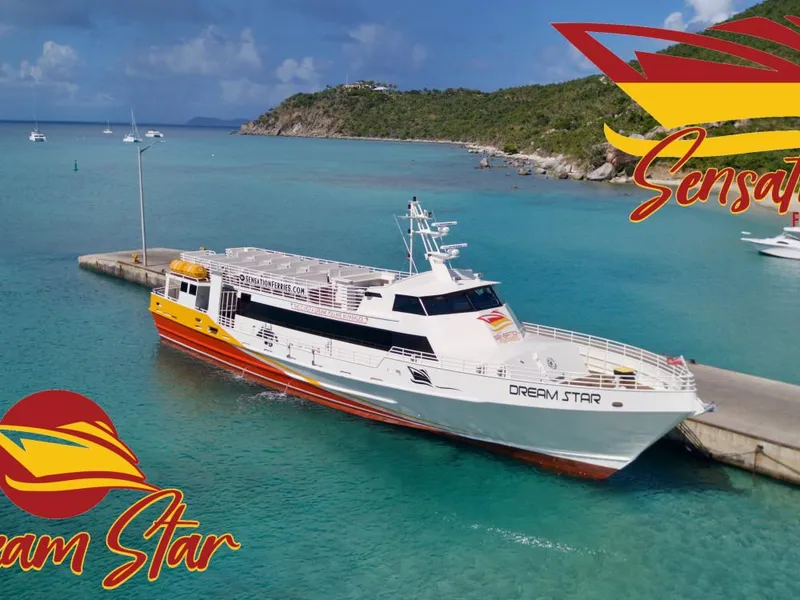 Slide: The Image of High-speed passenger ferry "Dream Star" docked in a tropical harbor, Midship Marine, 1981. - 15