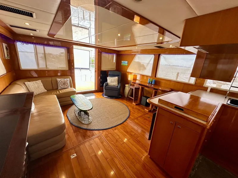 Slide: The Image of Luxurious interior of 2002 Jefferson Marquessa 57 MY yacht with elegant wood finishes. - 29
