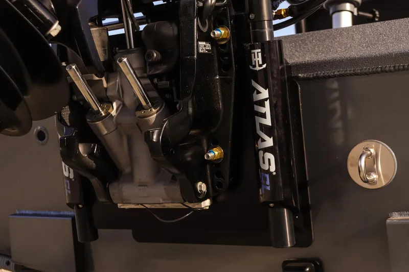 Slide: The Image of Close-up of 2026 Excel 220 Bay Pro Elite boat motor components. - 13