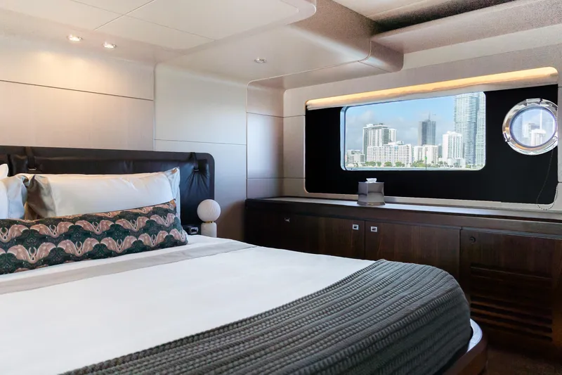 Slide: The Image of Luxurious bedroom interior of 2019 Absolute 58 FLY yacht with cityscape view. - 21