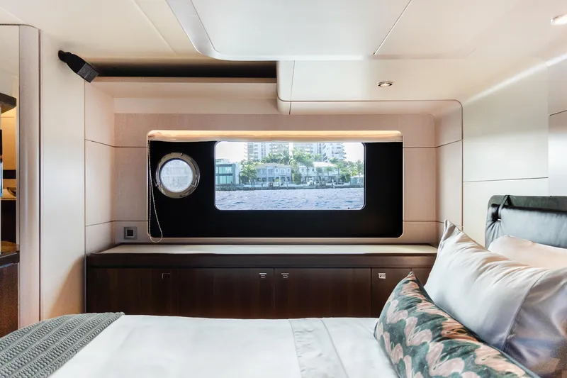 Slide: The Image of Luxurious interior of 2019 Absolute 58 FLY yacht with scenic window view. - 22