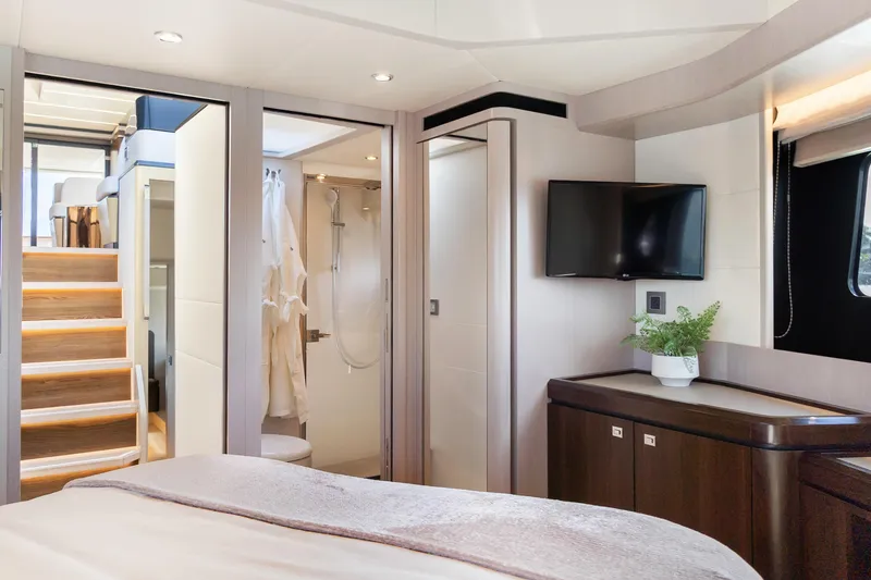 Slide: The Image of Luxurious interior of 2019 Absolute 58 FLY yacht with modern amenities and elegant design. - 23