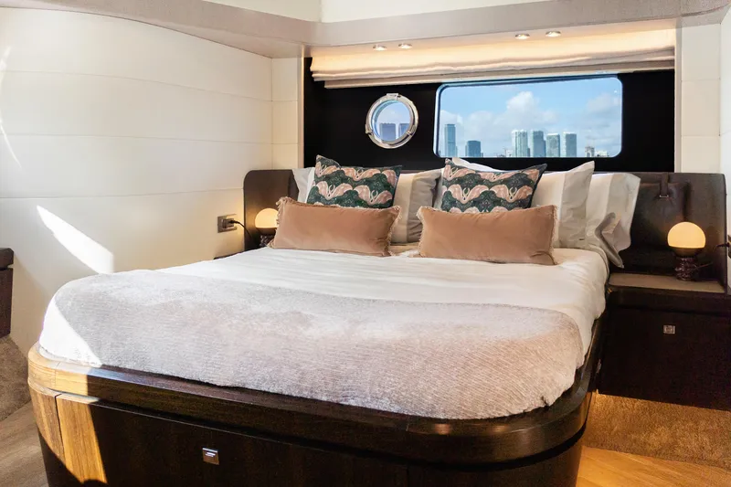 Slide: The Image of Luxurious bedroom interior of 2019 Absolute 58 FLY yacht with cityscape view. - 24