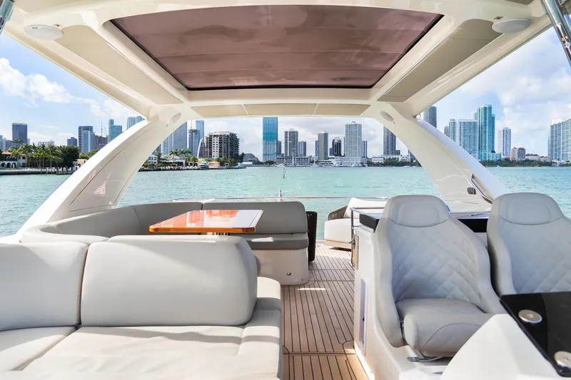 Slide: The Image of Luxurious 2019 Absolute 58 FLY yacht interior with city skyline view. - 34