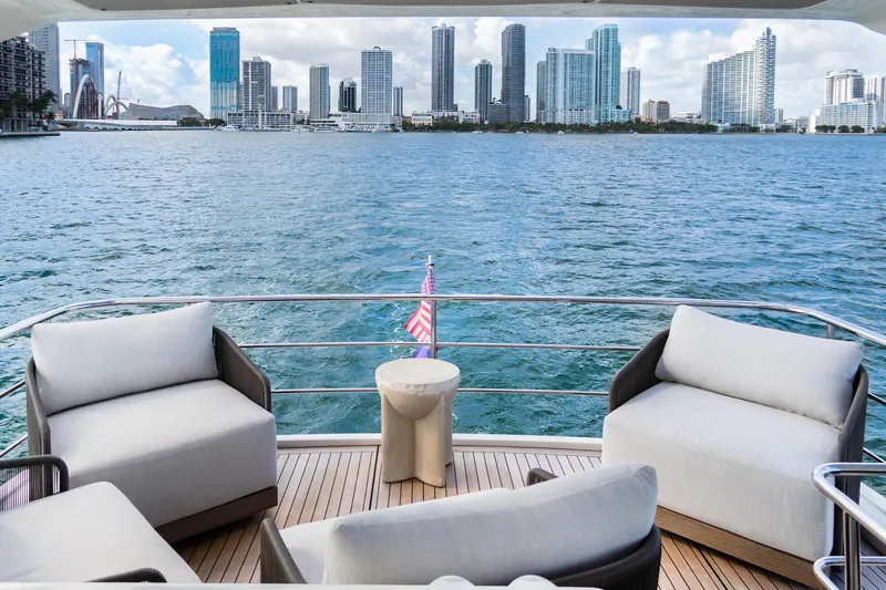 Slide: The Image of Luxurious Absolute 58 FLY yacht deck with city skyline view, 2019 model. - 36