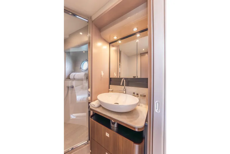 Slide: The Image of Luxurious bathroom interior of 2019 Absolute 58 FLY yacht with modern sink and mirror. - 46