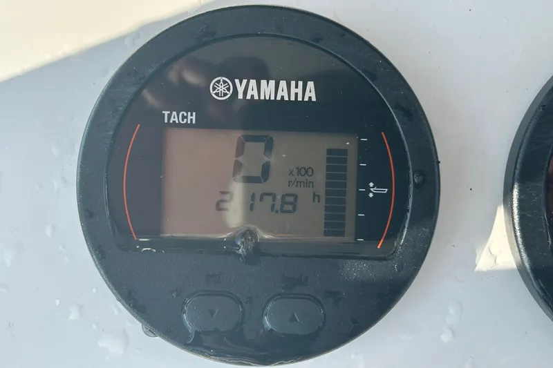 Slide: The Image of Yamaha tachometer displaying 217.8 hours on a 2019 Sea Hunt Ultra 211 boat. - 12