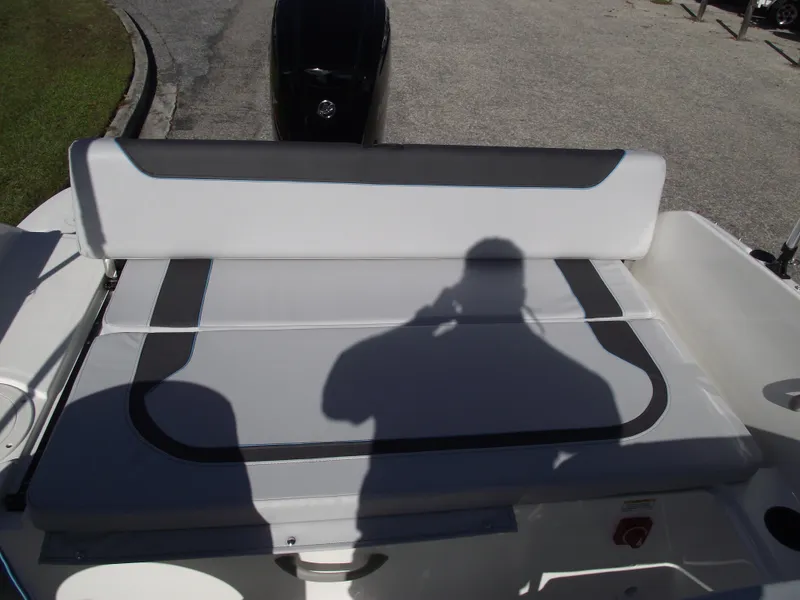 Slide: The Image of 2024 Bayliner Element M19 boat seating area with backrest. - 9