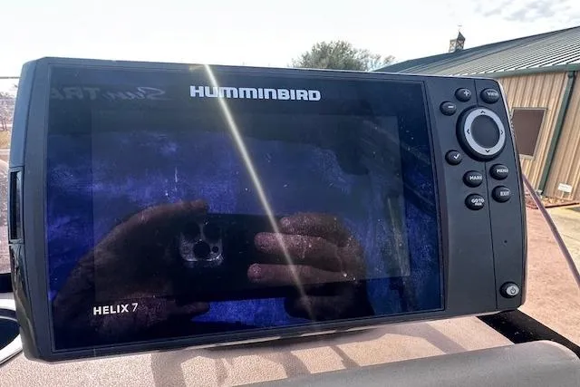Slide: The Image of Humminbird Helix 7 fish finder on 2020 Sun Tracker Bass Buggy 16 DLX boat. - 12