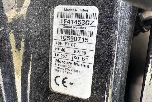 Slide: The Image of 2020 Sun Tracker Bass Buggy 16 DLX engine label with model and serial numbers. - 27