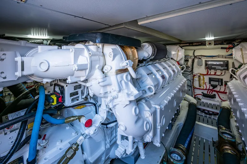 Slide: The Image of Engine room of 2021 Hinckley Talaria yacht, showcasing advanced mechanical systems and components. - 29