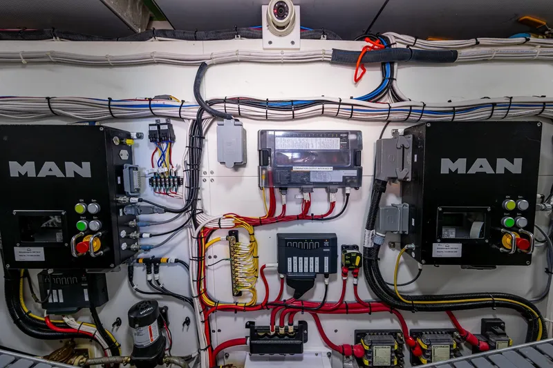 Slide: The Image of Engine room of 2021 Hinckley Talaria with MAN control systems and wiring. - 30