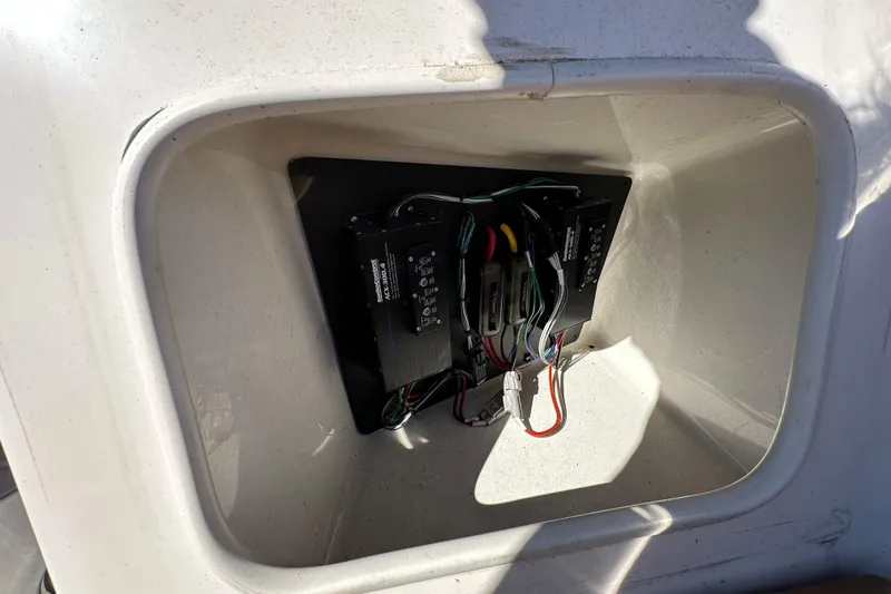Slide: The Image of Electrical wiring inside a 2016 Monterey 218 Surf boat compartment. - 51
