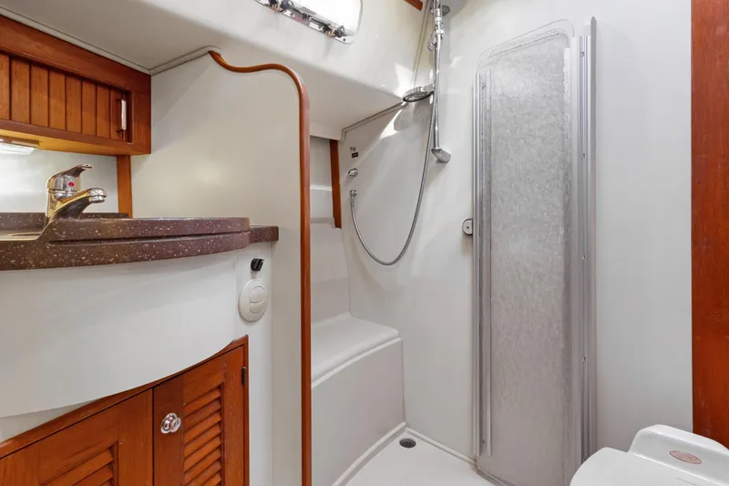 Slide: The Image of Bathroom interior of 2006 Island Packet 440 yacht with shower and sink. - 30