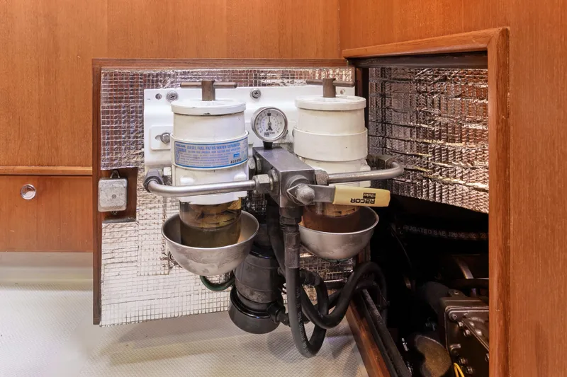 Slide: The Image of Diesel fuel filter system in 2006 Island Packet 440 yacht engine compartment. - 32