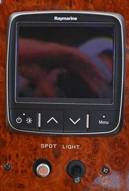 Slide: The Image of Raymarine display on 2000 Maxum 4600 SCB yacht dashboard. - 34