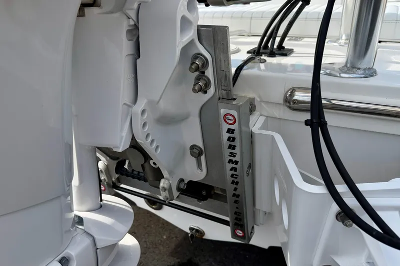 Slide: The Image of 2024 Outlaw Legend 17 boat engine mount detail with Bob's Machine components. - 35