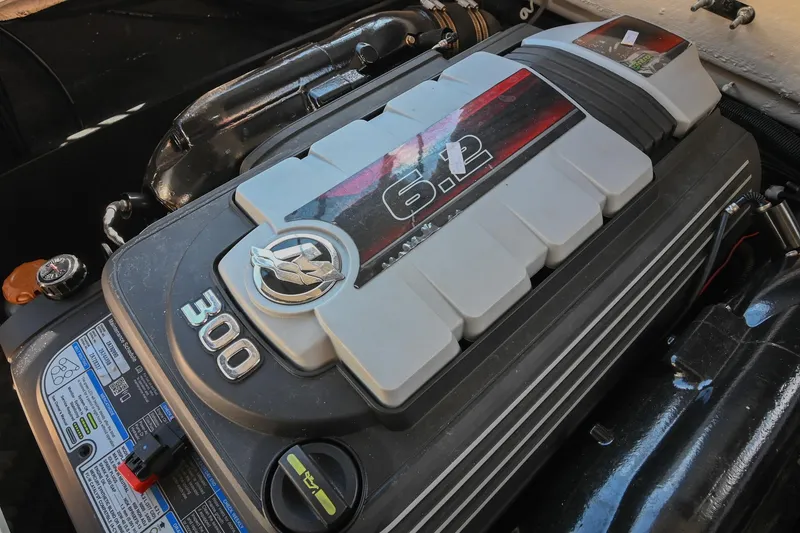 Slide: The Image of 2023 Starcraft SVX 230 IO engine, showcasing 6.2L V8, 300 horsepower. - 44