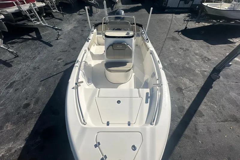 Slide: The Image of 2024 Key West 189 FS boat, top view, showcasing spacious deck and seating arrangement. - 8