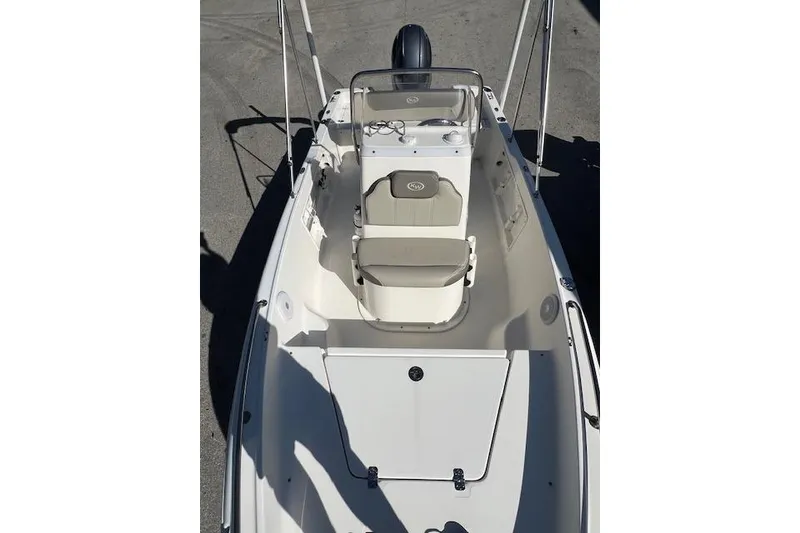 Slide: The Image of 2023 Key West 1720 Center Console boat, top view, showcasing seating and console layout. - 11