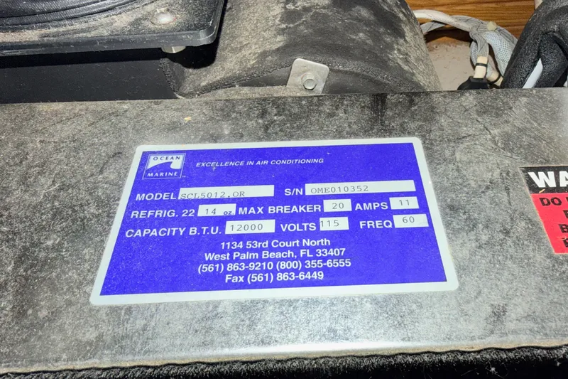 Slide: The Image of Label on Ocean Marine air conditioning unit, model SCL5012.OR, 12000 BTU, 115 volts. - 47