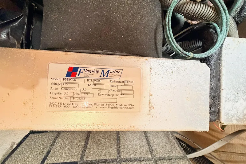 Slide: The Image of Flagship Marine air conditioning unit label on 2001 Catalina 380 sailboat. - 48