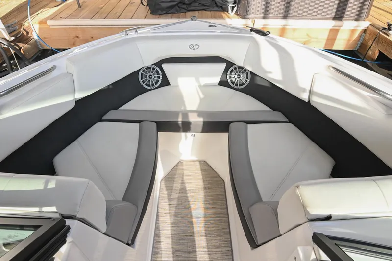 Slide: The Image of Interior of 2023 Cobalt CS22 boat with sleek seating and modern design. - 37