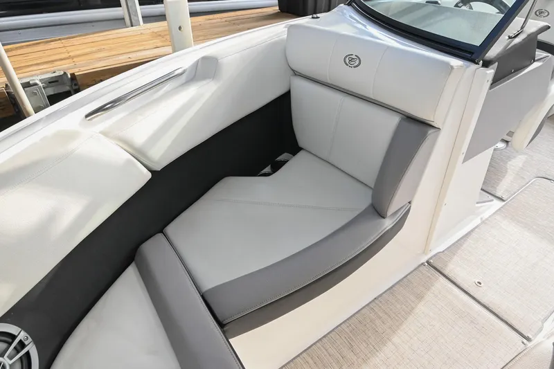 Slide: The Image of 2023 Cobalt CS22 boat interior with sleek, modern seating and stylish design. - 42